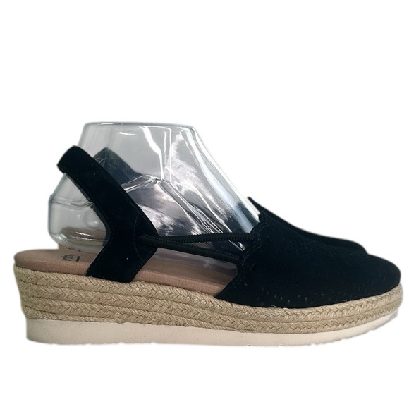 Earth Buran Azalea Womens SZ 8.5 Black Suede Espadrilles Wedge Sandals Shoes - Picture 1 of 9